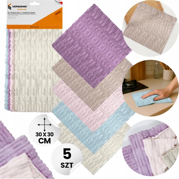 Mikrofiberklude 30x30 cm 5 stk. VERGIONIC bløde, absorberende
