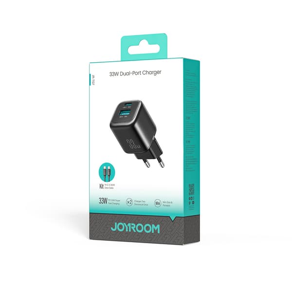 33W USB-A USB-C vægoplader med 60W USB-C til USB-C 1m kabel - Sort