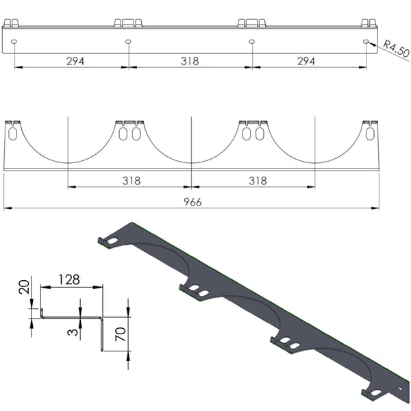 Väggfäste för 3 gasflaskor, max. flaskdiameter 250 mm PRO-LINE