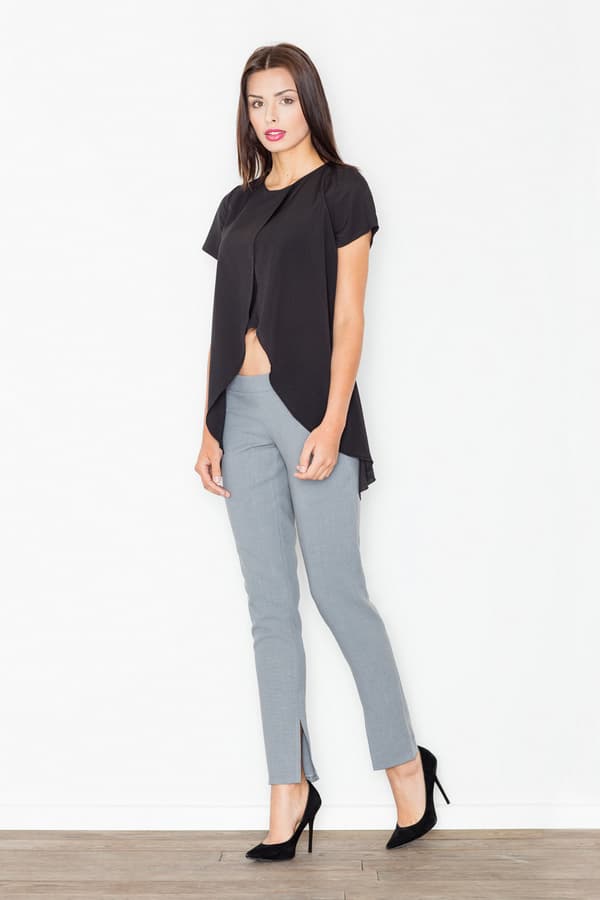 Asymmetrisk bluse med udskæring foran, sort, størrelse M