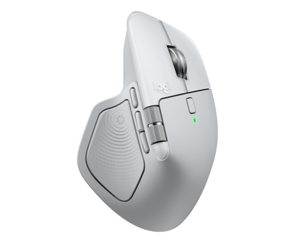 Logitech MX Master 4 för MAC trådlös mus RF trådlös + Bluetooth, 8000 DPI, vit silver