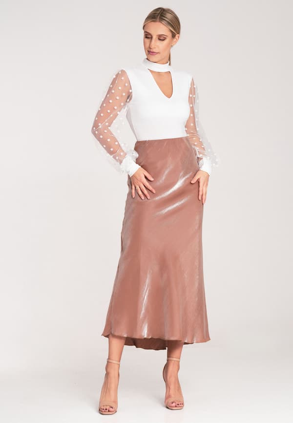Satinkjol med midikrage beige S/M M1084