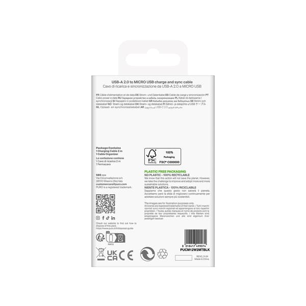 USB-A-kaapeli - microUSB TPE 12W 2m - musta