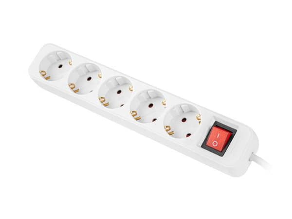 Lanberg förlängningssladd 3m vit 5x 230V Schuko med strömbrytare, solid kopparkabel