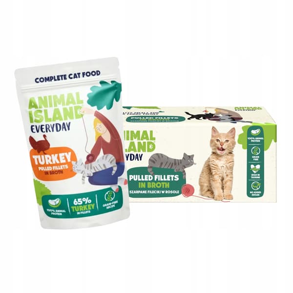 Vådfoder til katte ANIMAL ISLAND Kalkun i bouillon 40x85g