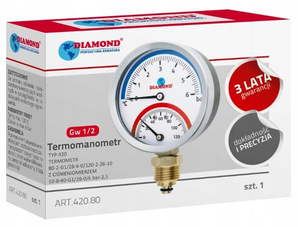 Termometer 1/2 diameter 80 mm 0-120 0-6 bar vertikal