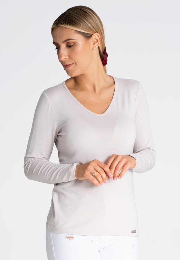Damblus langærmet bluse beige størrelse S