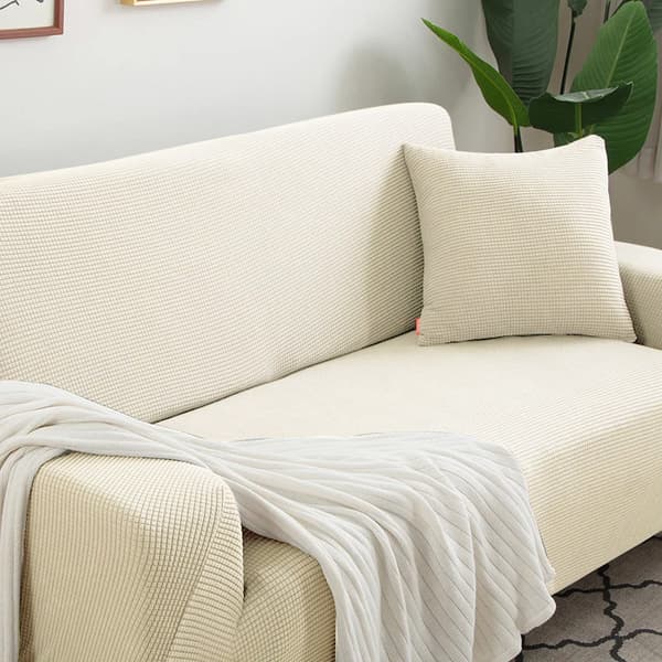 Sofföverdrag för 4-sits soffsäng kräm jacquard