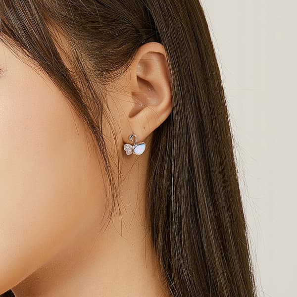 Pendientes de cisne iridiscente en plata 925