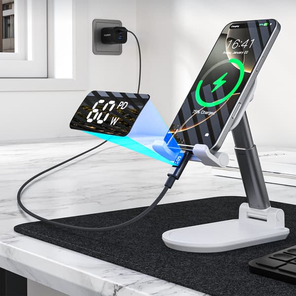 USB-C-kabel med skærm PD 60W 1,2m - Sort