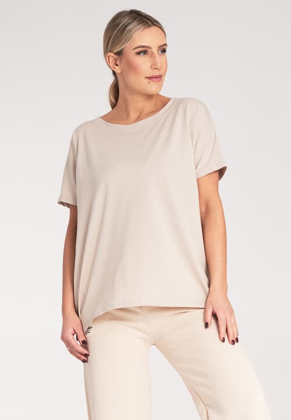 Asymmetrisk dametshirt beige M1164
