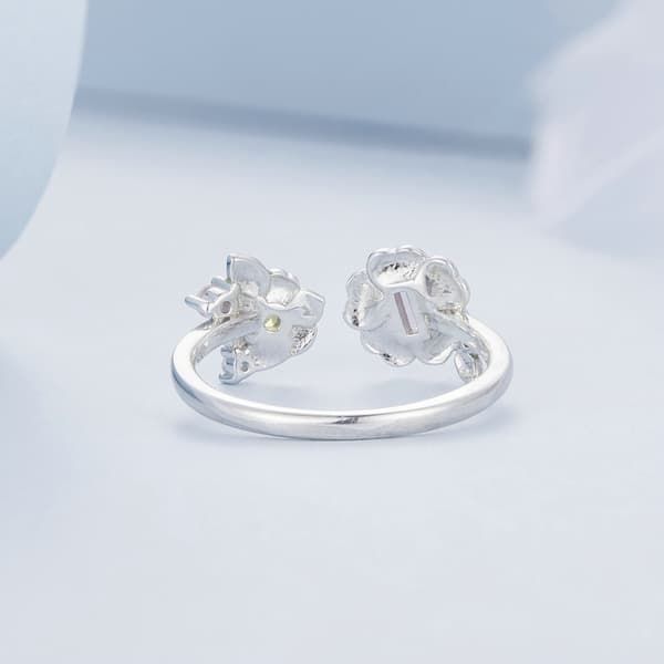 Silver Justerbar Ring Blommor Silver S925