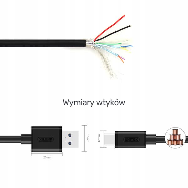 Unitek C14068BK USB-A 2.0 - USB-C USB-kaapeli, 2m