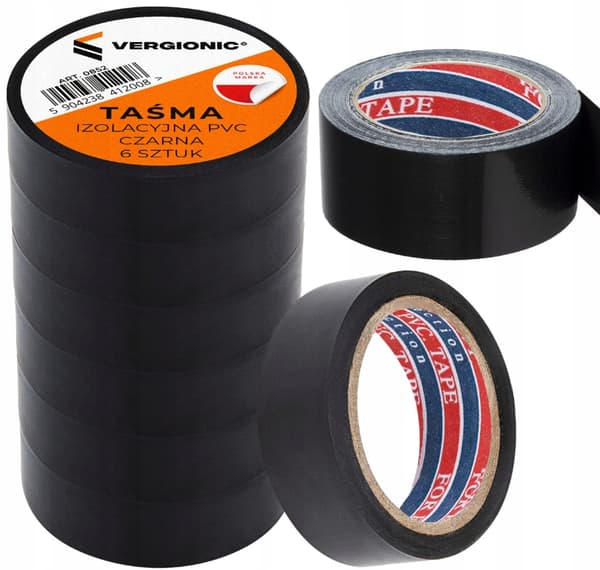 Isolerende tape sort PVC vandtæt 6m 6 stykker stærk til kabler