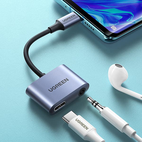 USB-C ljudadapter - USB-C + 3,5 mm minijack - grå