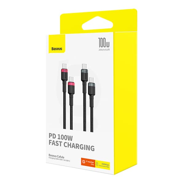 2x Cafule USB-C - USB-C 100W 1m kabel - Rød-Sort og Sort-Grå