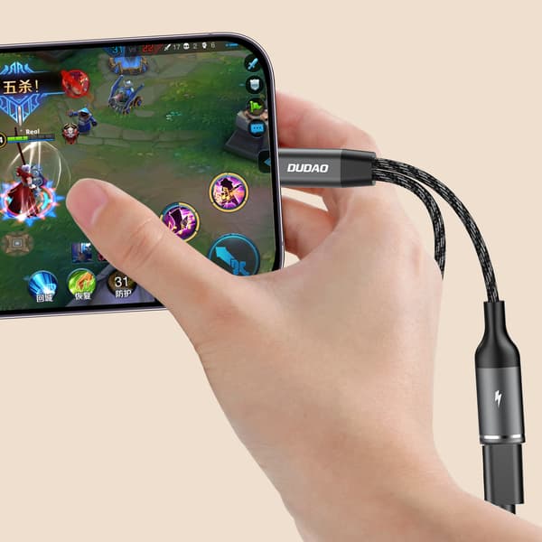 2-i-1 USB-C splitteradapter til strøm og hovedtelefoner - grå