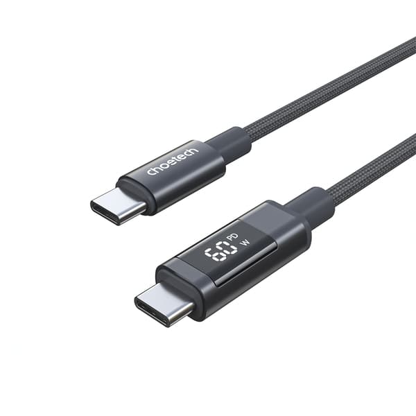 USB-C-kabel med skærm PD 60W 1,2m - Sort