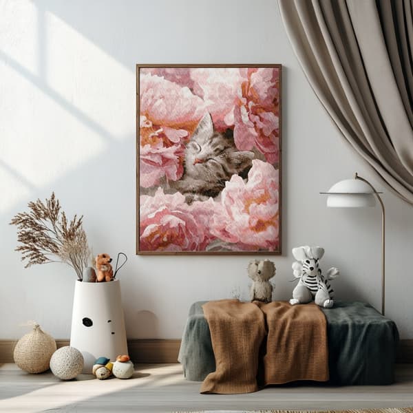 TALMALERI Blomsterbillede til maleri efter tal med ramme 40x50 cm