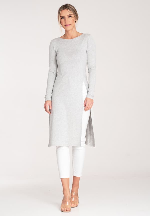 Lang damebluse - Langærmet bluse - grå bluse M1075 størrelse M