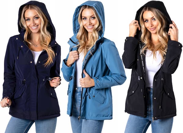 TÆT FORÅRSFRAKKE med hætte PARKA 3 FARVER Transitional M Sort