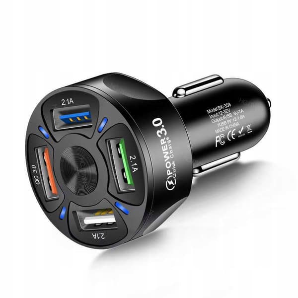 HURTIG BILOPLADER 4xUSB QC 3.0 + KABEL Koanni