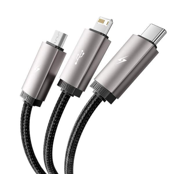 3-i-1 USB-A - Lightning / USB-C / micro-USB-kabel 1m - grå