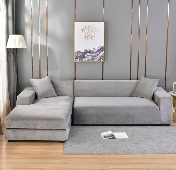 Sofaskydd til hjørnedivan 4-personers grå velour sølvgrå