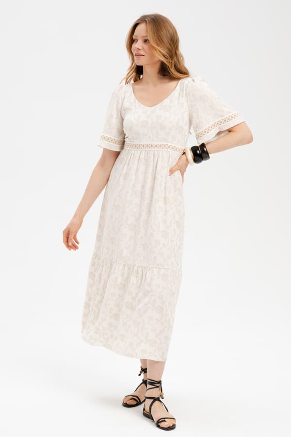 Risa Flowers -mekko vaalea beige 40