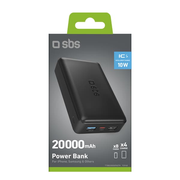 Powerbank 20000 mAh USB-A USB-C - sort