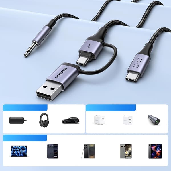 Lydadapter med opladningsfunktion 2-i-1 USB-C - USB-A/C minijack - sort