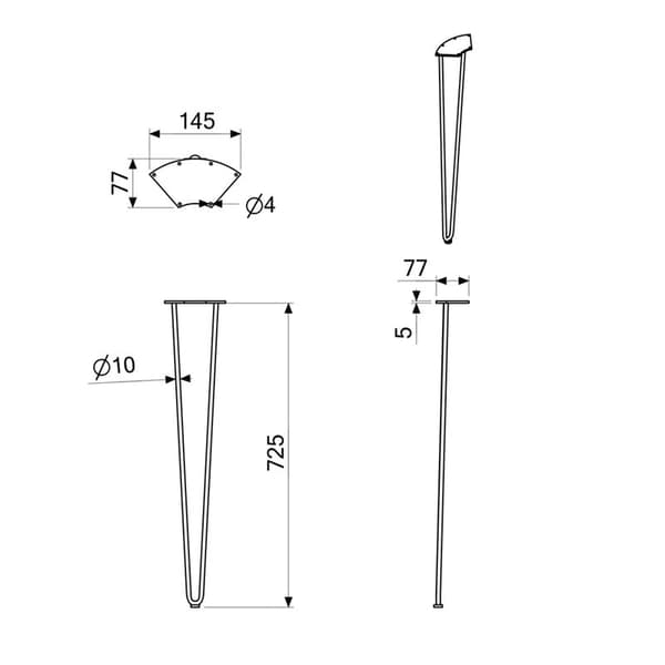 Hårnålsben af stang - dobbel 73 cm sort