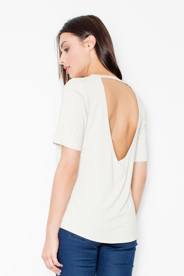Elegant bluse med halsringning baktil, ecru, størrelse M