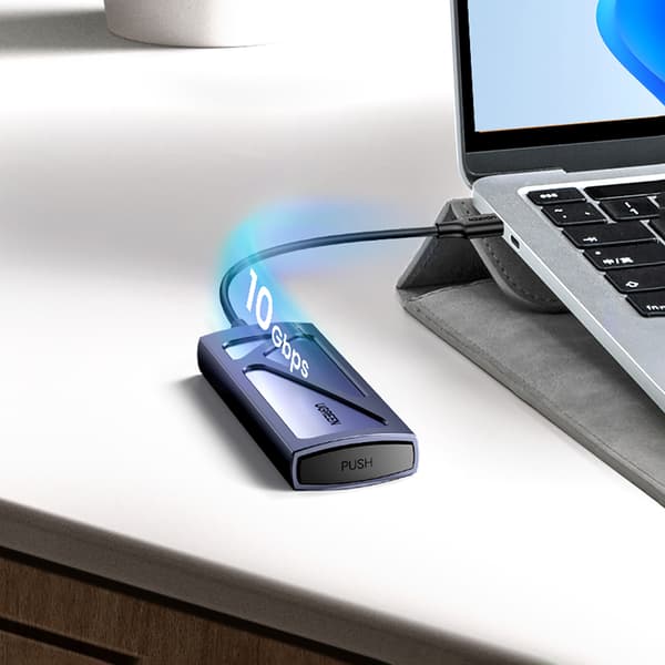M.2 NVMe 10Gbps drevbåskabinet + USB-C - USB-A / USB-C - USB-C kabel - sort