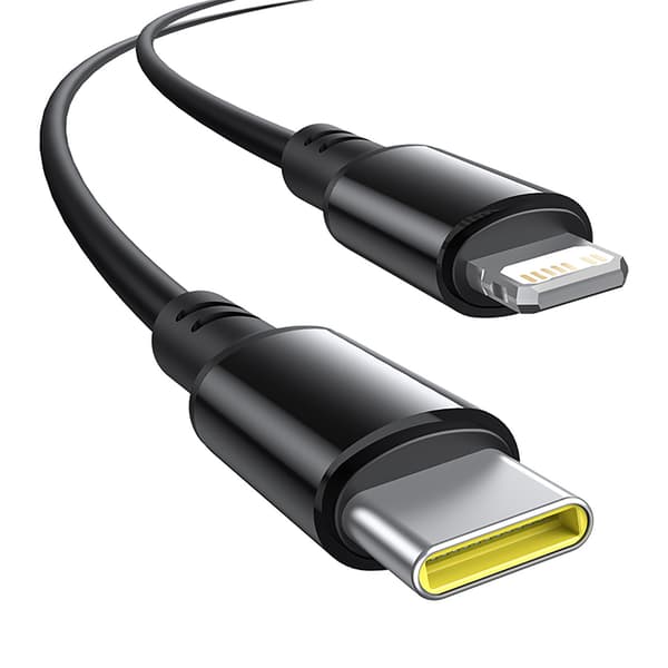 USB-A USB-C Biloplader med iPhone Lightning USB-C Kabel 60W 1,4m - Sort