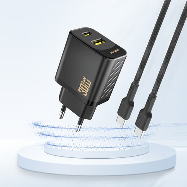 USB-A USB-C GaN PD 30W seinälaturi - musta