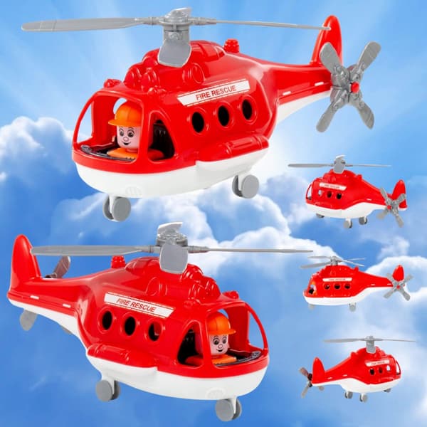 Legetøjsbrandhelikopter med figur 30 cm