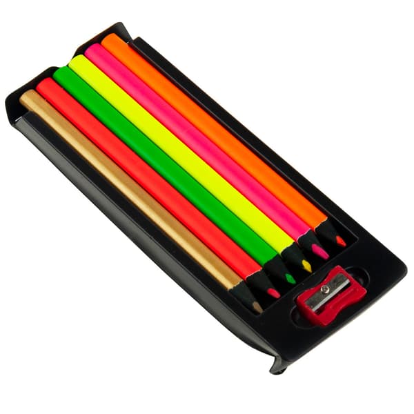 C122203 NEON TRIANGULÄRA FÄRGPENNOR 6 ST + VÄSSARE