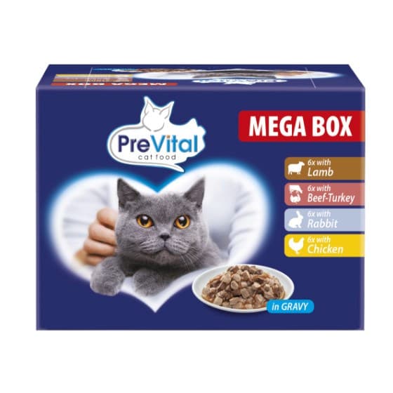 PreVital våtfoder för katter 24 x 100 g, lamm, nötkött