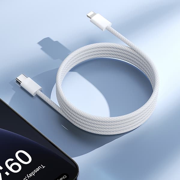 Flettet USB-C Kabel - iPhone Lightning 30W 1m - Hvid