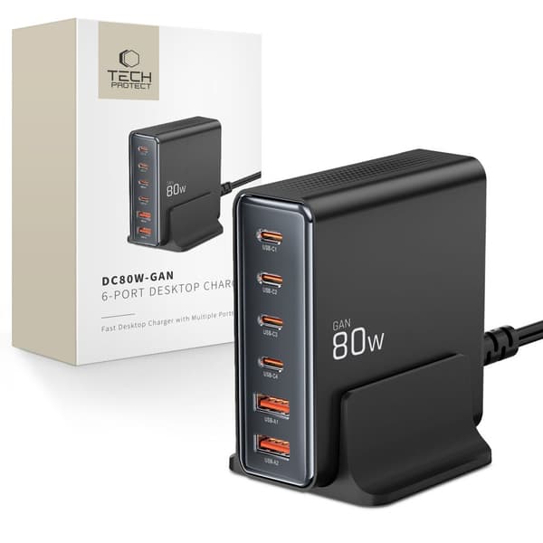Ladestation til enheder 4x USB-C 2x USB-A 80W