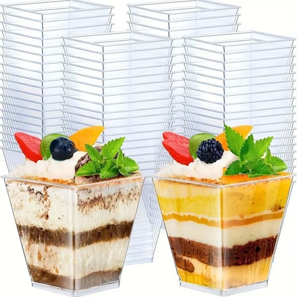 Firkantede dessertkopper 60 ml 50 stk. til snacks og desserter