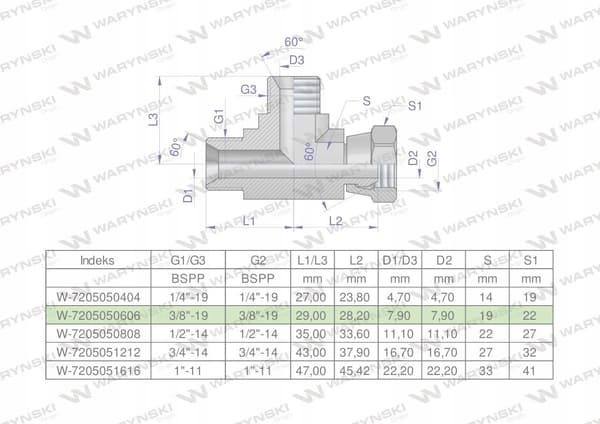 Waryński hydraulisk asymmetrisk tee 3/8" tomme