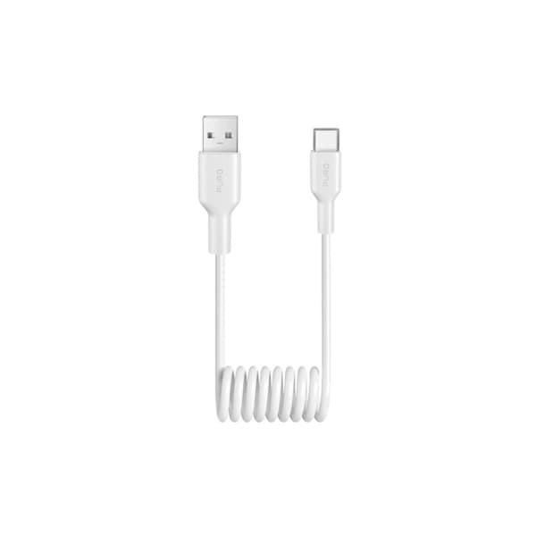 Spiralkabel USB-A - USB-C 10W 1m - hvid