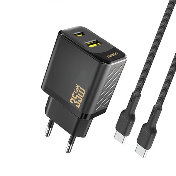 USB-A USB-C vægoplader med USB-C PD QC 35W kabel - Sort
