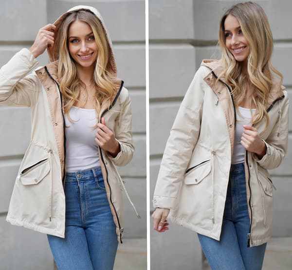 DOBBELTSIDIGT FJERPARKA MED HÆTTE 3 FARVER Transitional S Sort