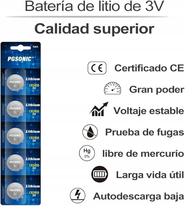 PGSONIC CR2450 litiumbatteri 5 st.