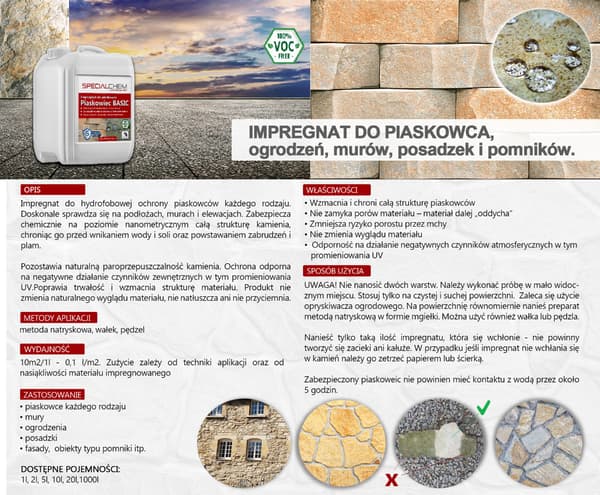 SPECIALCHEM SANDSTONE BASIC - Imprægnering til hydrofob beskyttelse af sandsten 1L