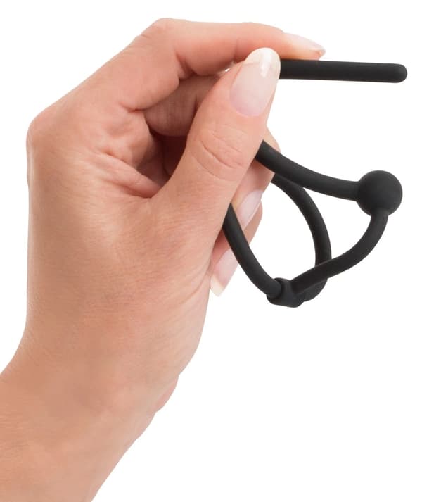 Penisplug Dilatator med Kugle og Glansring Sort