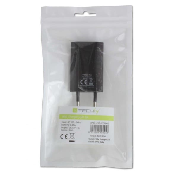Techly USB 5V 1A Sort Vægoplader